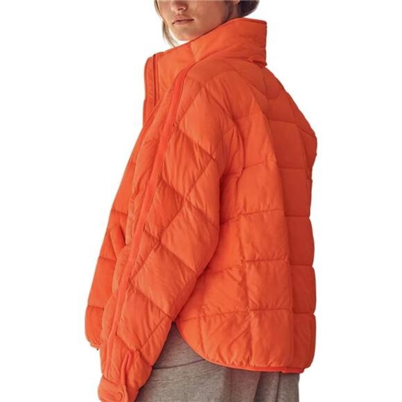 Women's Oversized Lightweight Down Coat Long Sleeve Zip Packable Short Puffer - Picture 3 of 6